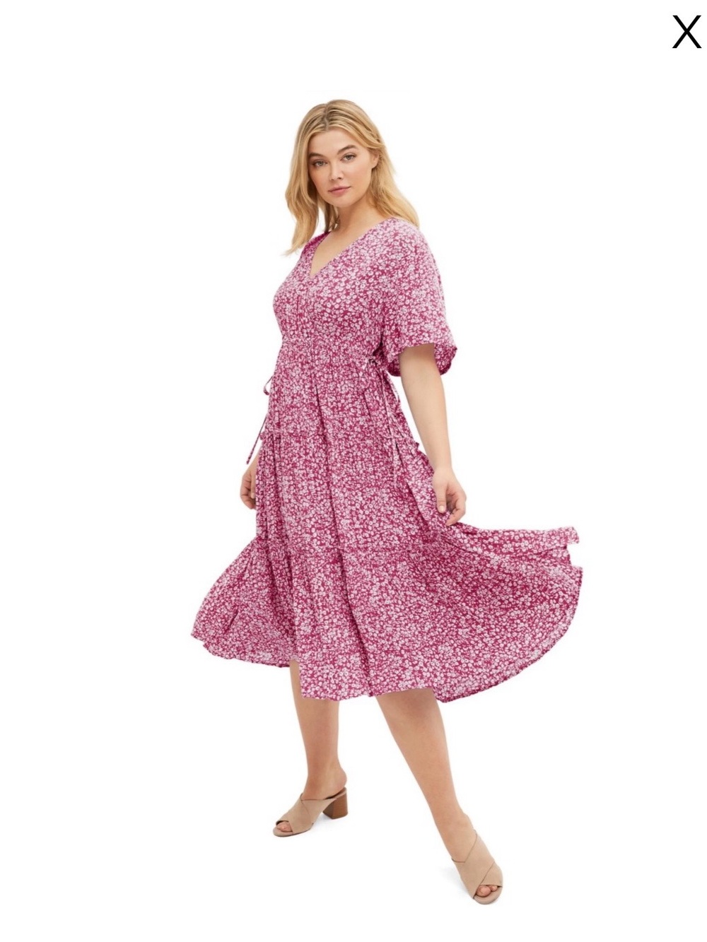 Ellos-Pink Floral V-Neck Midi Dress size 18